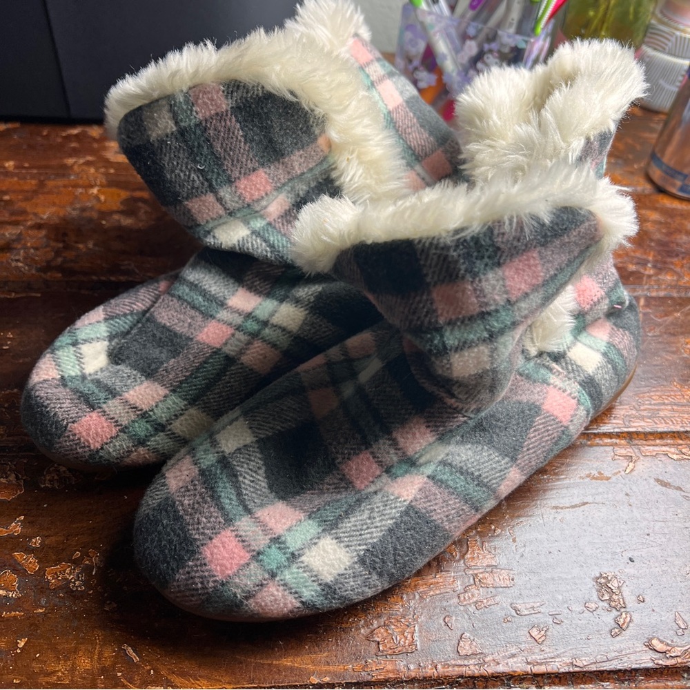 Plaid Fleece Lined Slippers